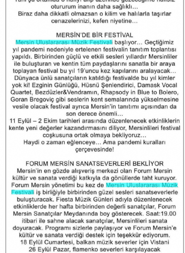 19. Mersin Uluslararası Müzik Festivali